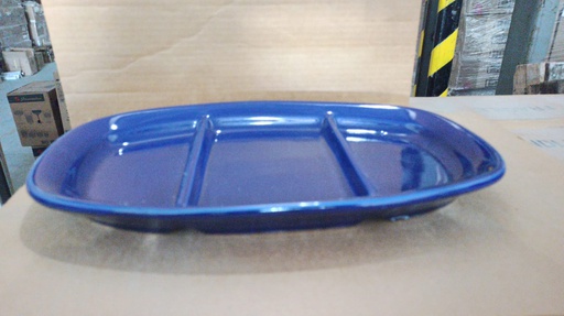 [16160938] Platon Rectangular Con 3 Cavidades 13 Pulg. 33 Cm Azul Cobalto