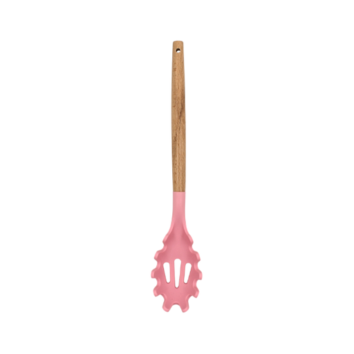 [9990007] Cuchara para spaguetti Rosa con mango de madera y punta de silicón@