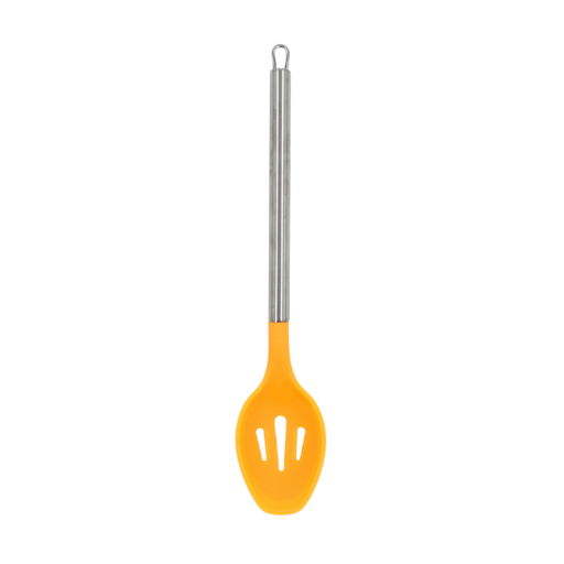 [9990017] Cuchara Ranurada Naranja con mango de acero y punta de silicón