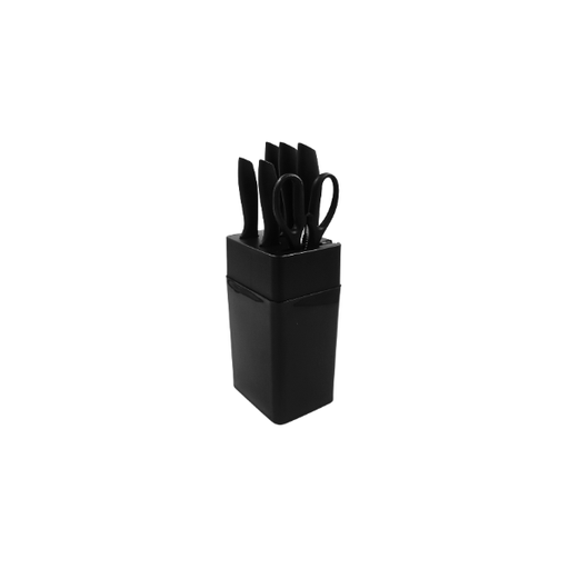 [9990066] Bloque de cuchillos 7 pz Hoja acero inoxidable con recubrimiento antiadherente, mango ergonómico@