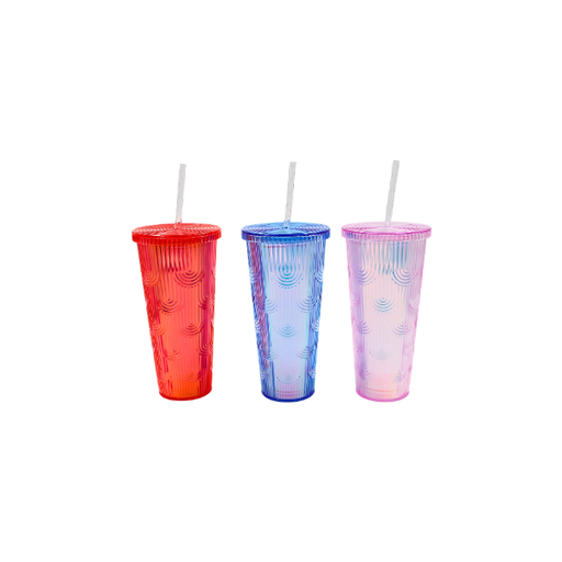 [5872127] Vaso con tapa y popote doble pared olas 710 ml 3 @
