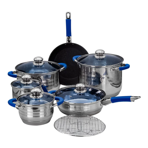 [9990259] Batería de cocina de 12 piezas acabado espejo de acero inoxidable Tasse Qualité