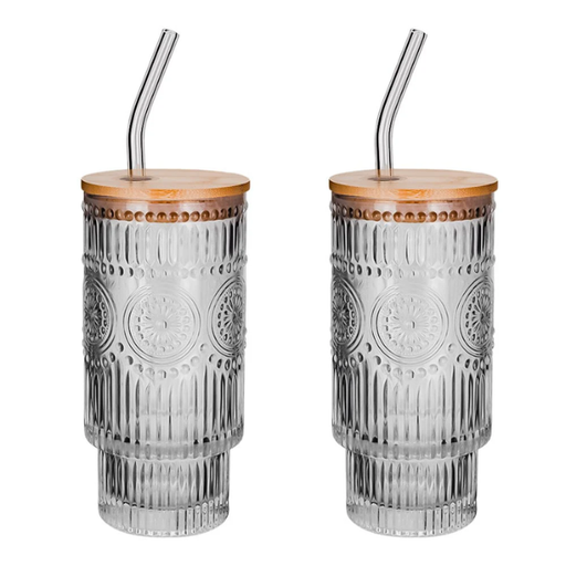 [9990268] Juego de 2 vasos de vidrio con tapa y popote 470 ml Home Sweet Home MOD. ATH-922 (12)