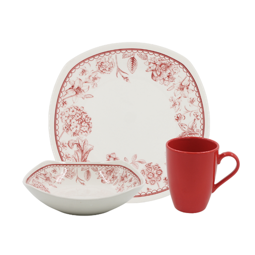 [9990303] Vajilla de cerámica de 9 piezas Martina Corona cuadrada roja