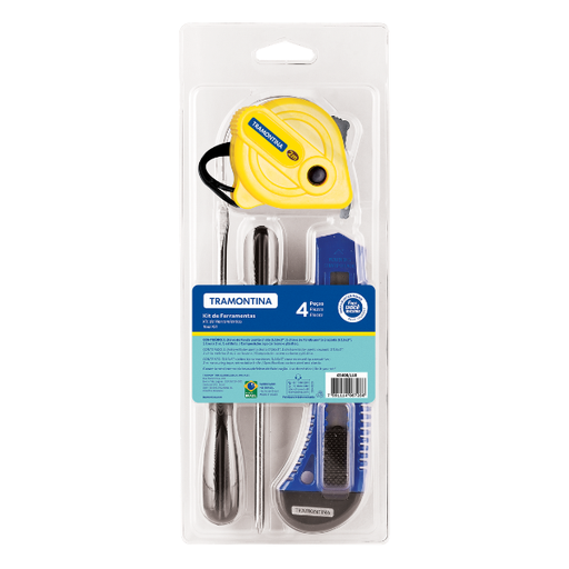 [5011315] Kit de herramientas Tramontina con cinta métrica, destornilladores y cúter para uso doméstico 4 piezas  (ONE SHOT)