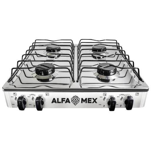 [1542103] Parrilla de gas 4 quemadores acero inoxidable AlfaMex