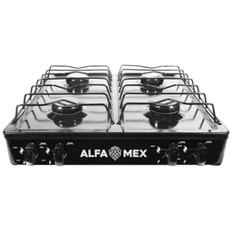 [1542102] Parrilla de gas 4 quemadores con cubierta porcelanizada negra AlfaMex
